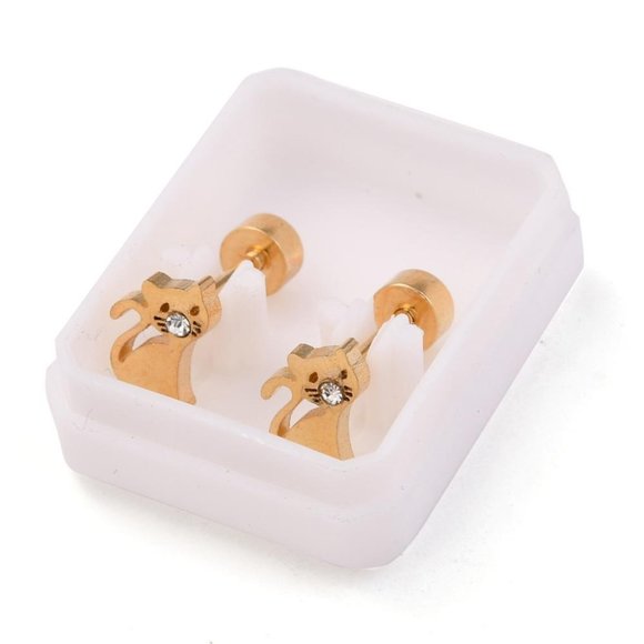 Teeny Tiny little cat kitten Stud earring screw back & CZ accent Mix&Match 2/$10 - Picture 4 of 4